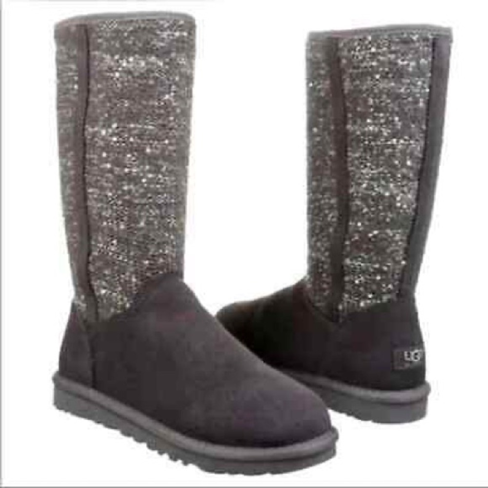 UGG Gray Sequin Sweater Boots Size 9